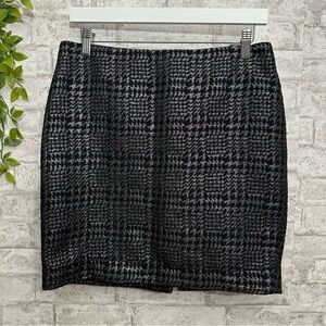 LIZ CLAIBORNE black gray metallic houndstooth‎ festive holiday new years skirt